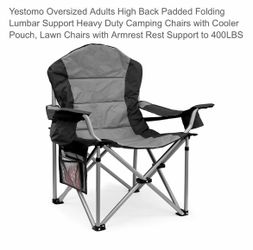 Adult Camping Chair – High-Back Padded Outdoor Lawn Chair with Cup Holder, Heavy-Duty Portable Chair with 400 lb Weight Capacity (Black and Light Gray