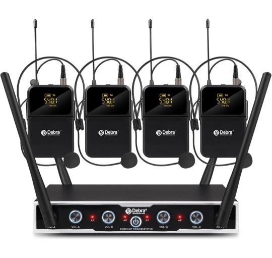 4 Bodypack D Debra Audio Pro DU4004 UHF 4 Channel Wireless Microphone System with Lavalier Headset Mics Retails $165