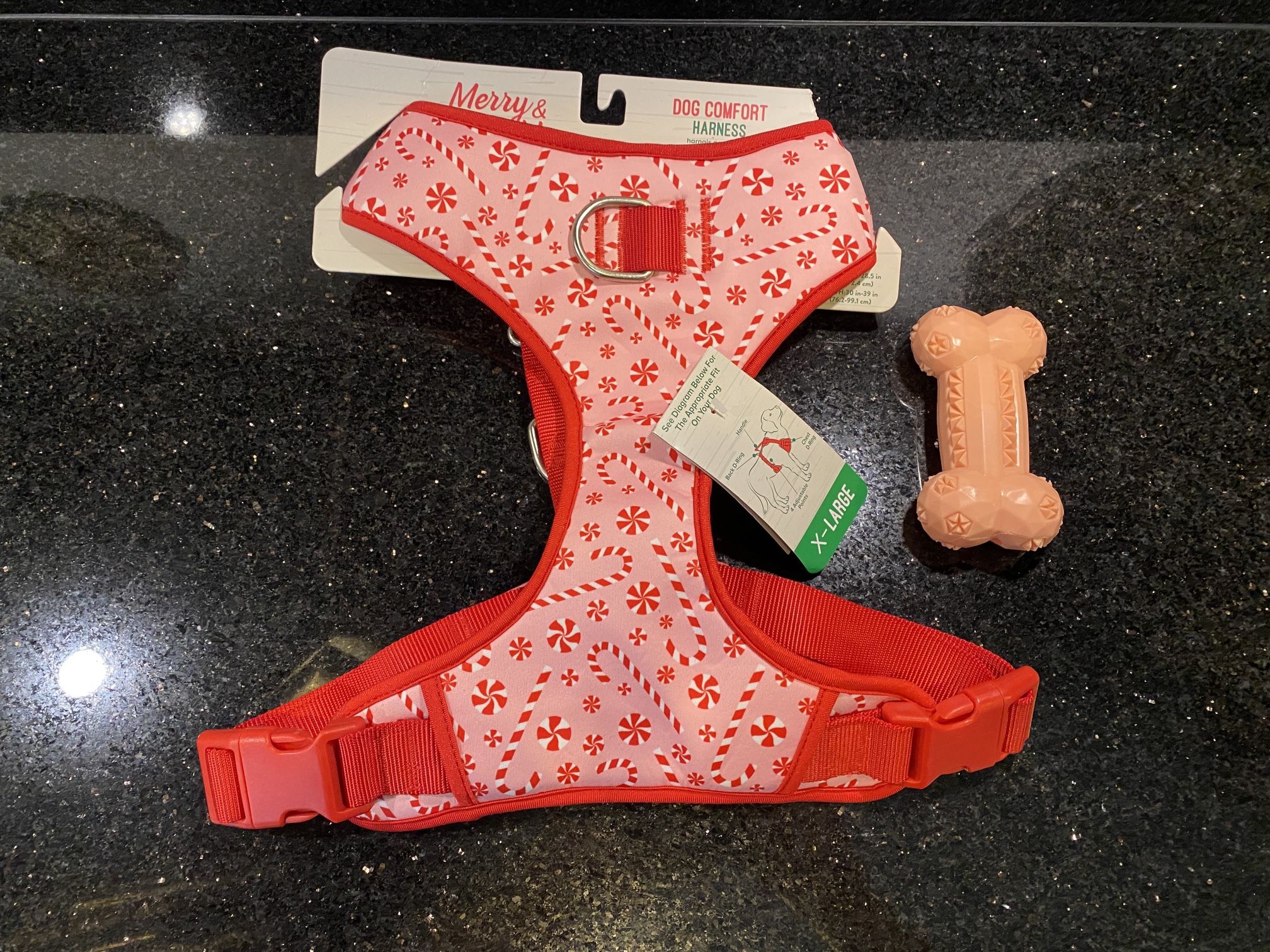 Merry & Bright Comfort Dog Vest Harness Candy Cane Pink Red Size XL Plus Dog Toy