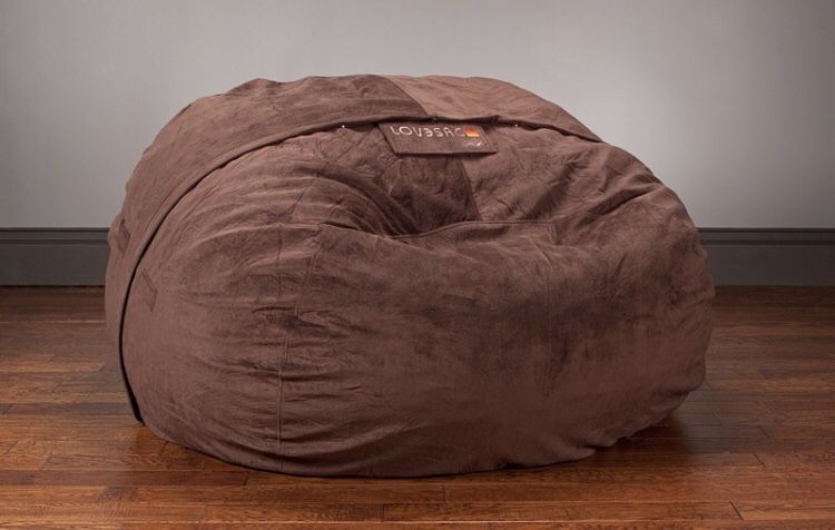Supersac lovesac “COVER” (cover only no bean bag included) and two lovesac roll pillows in brown suede. Two lovesac roll pillows in tan suede