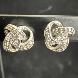 925 Sterling Silver Diamond Accent ~8mm Wide Knot Stud Earrings