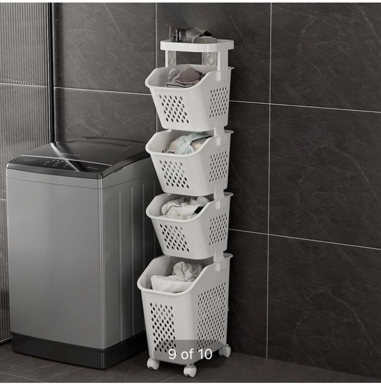 Multilayer Laundry Storage Rack Basket High-capacity Organizer Save Space Dirty Clothes Shelf with Wheels Rolling Laundry Basket