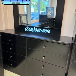 Complete Dresser Set Black 8 Drawer With Mirror 