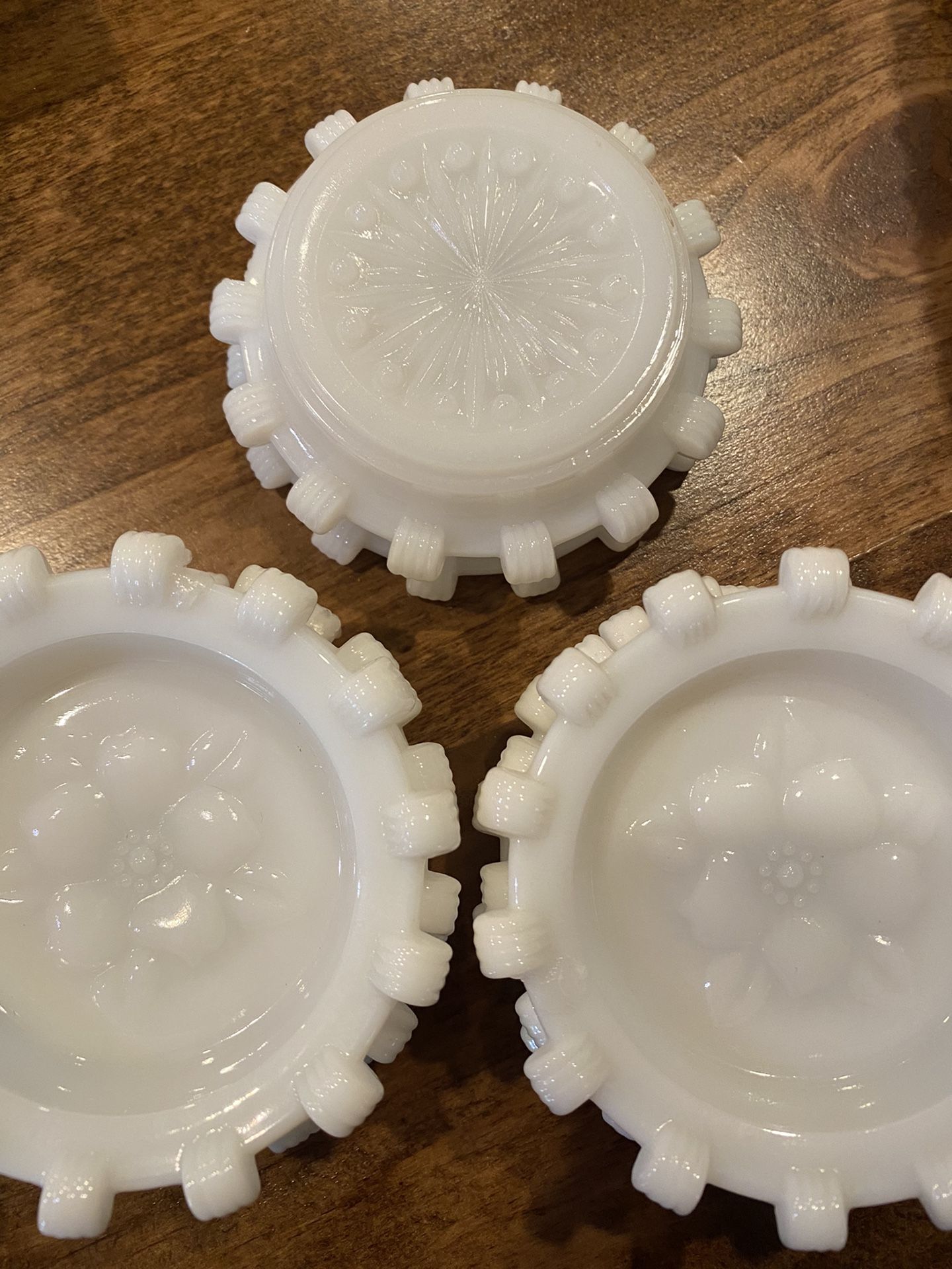 set of 8 Vintage Milk Glass Coasters or Candle Holders