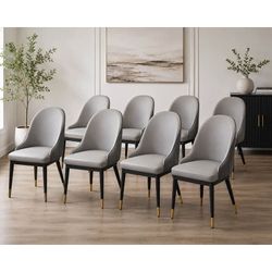 New Set of 8 Dining Chairs Gray Black Gold – $800 Retail – Open Box – Delivery Available