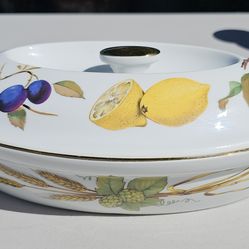 1960's Royal Worcester Evesham Gold Oval Casserole Dish w/Lid&Handles Oven toTable! Made in England, High Quality Porcelain!