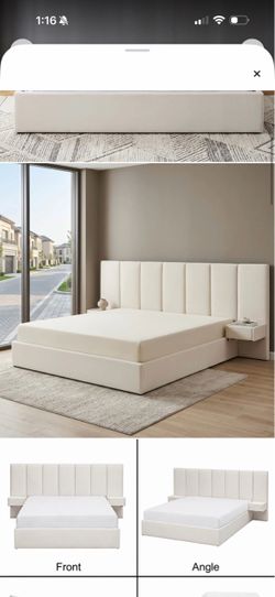 King sized bed with storage and nightstands