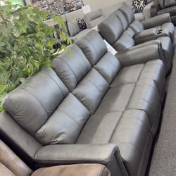 Top Grain Leather Power Reclining Sofa And Loveseat 
