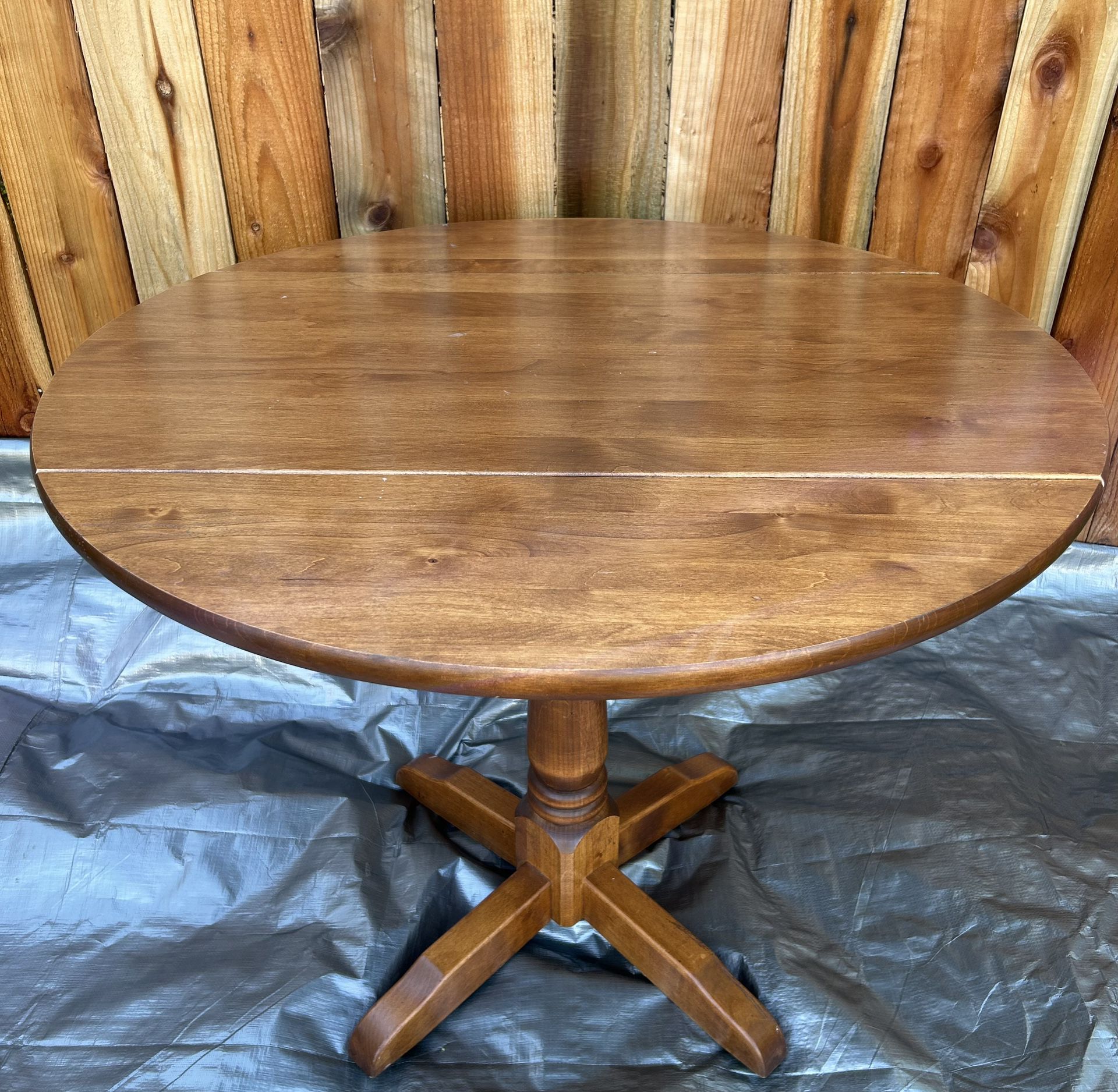 Vintage Walter Of Wabash 36” Round Solid Oak Drop Leaf Table 