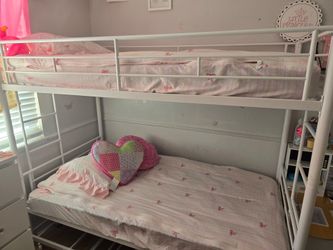 White Metal Twin Bunk Bed Frame with Trundle