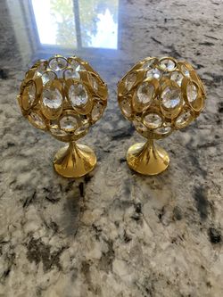  Weinfurtner Chandelier Style Gold Crystal Votive 6-inch Candle Holder 