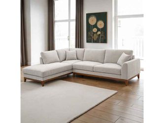 Mid-Century Modern L-Shaped Sectional Sofa with Wood Trim NEW