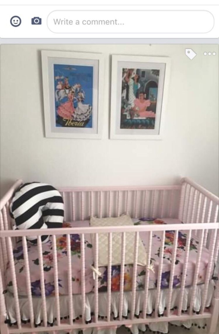 Pink Jenny Lind crib, dresser and toddler bed conversion kit