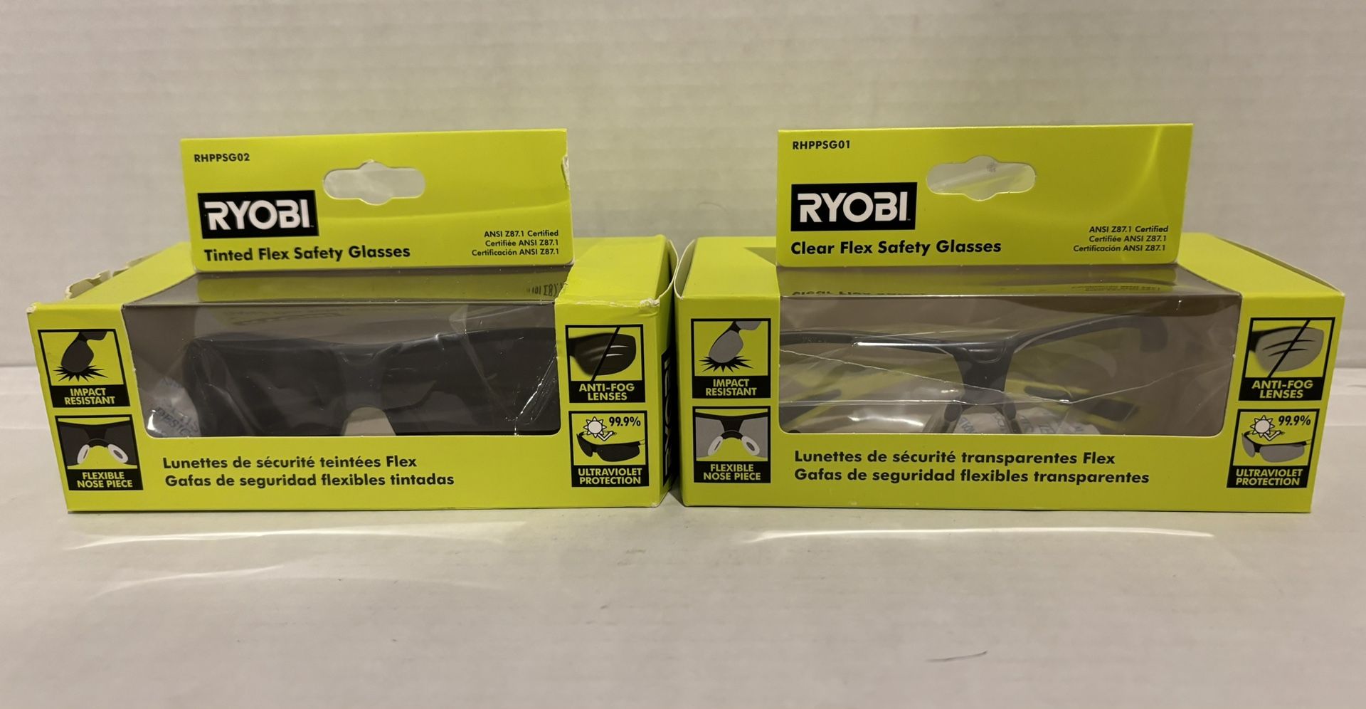 🆕 RYOBI 1 Pair Of Tinted Saftey Glasses & 1 Pair Of Clear Saftey Glasses