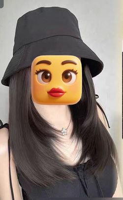 Black Bucket Hat with Very Realistic Long Hair -Like New
