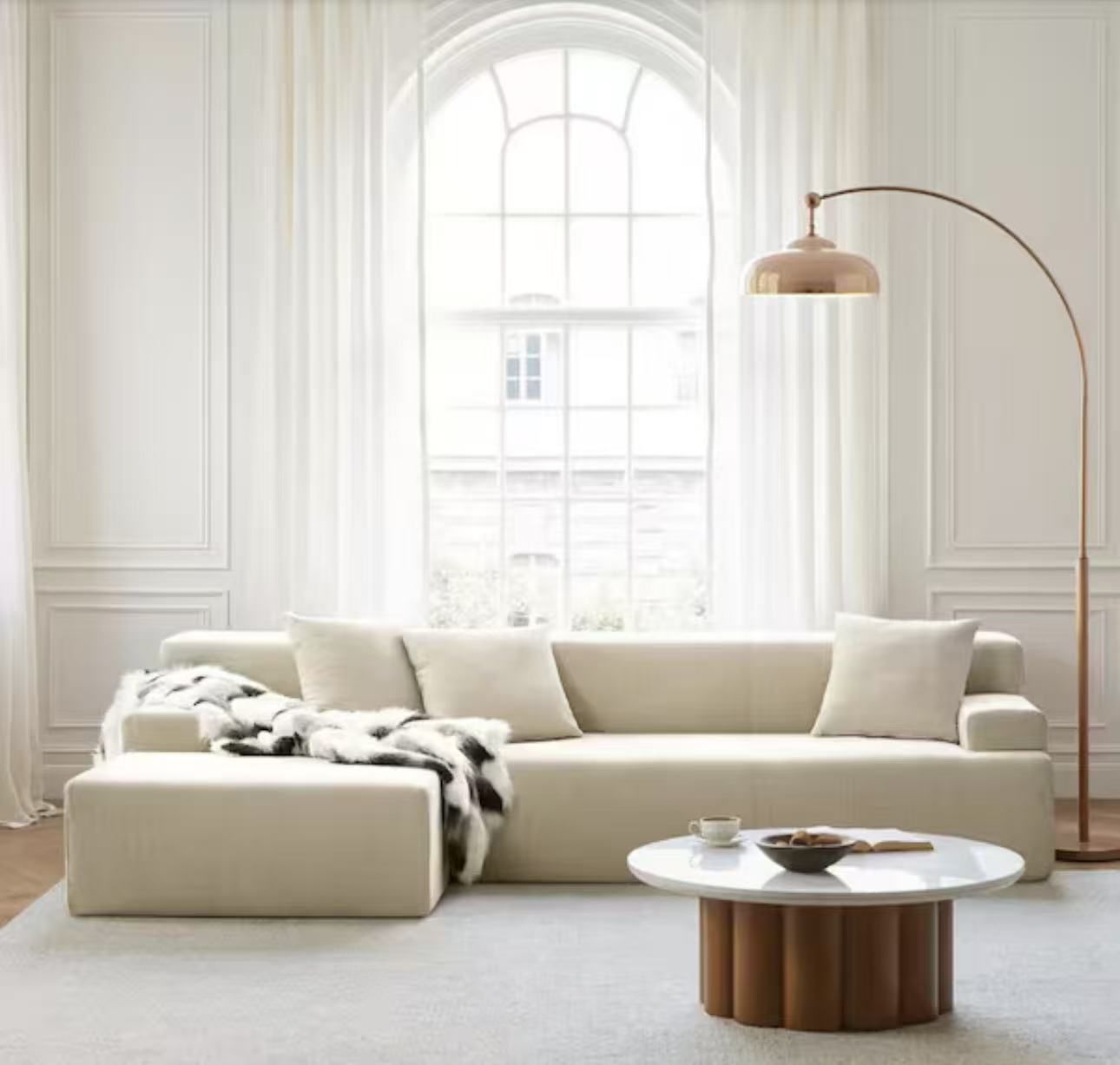 Annai 110in. Square Arm Polyester L Shaped Sofa in Beige（Z6SFCG0542 BGE A+B）