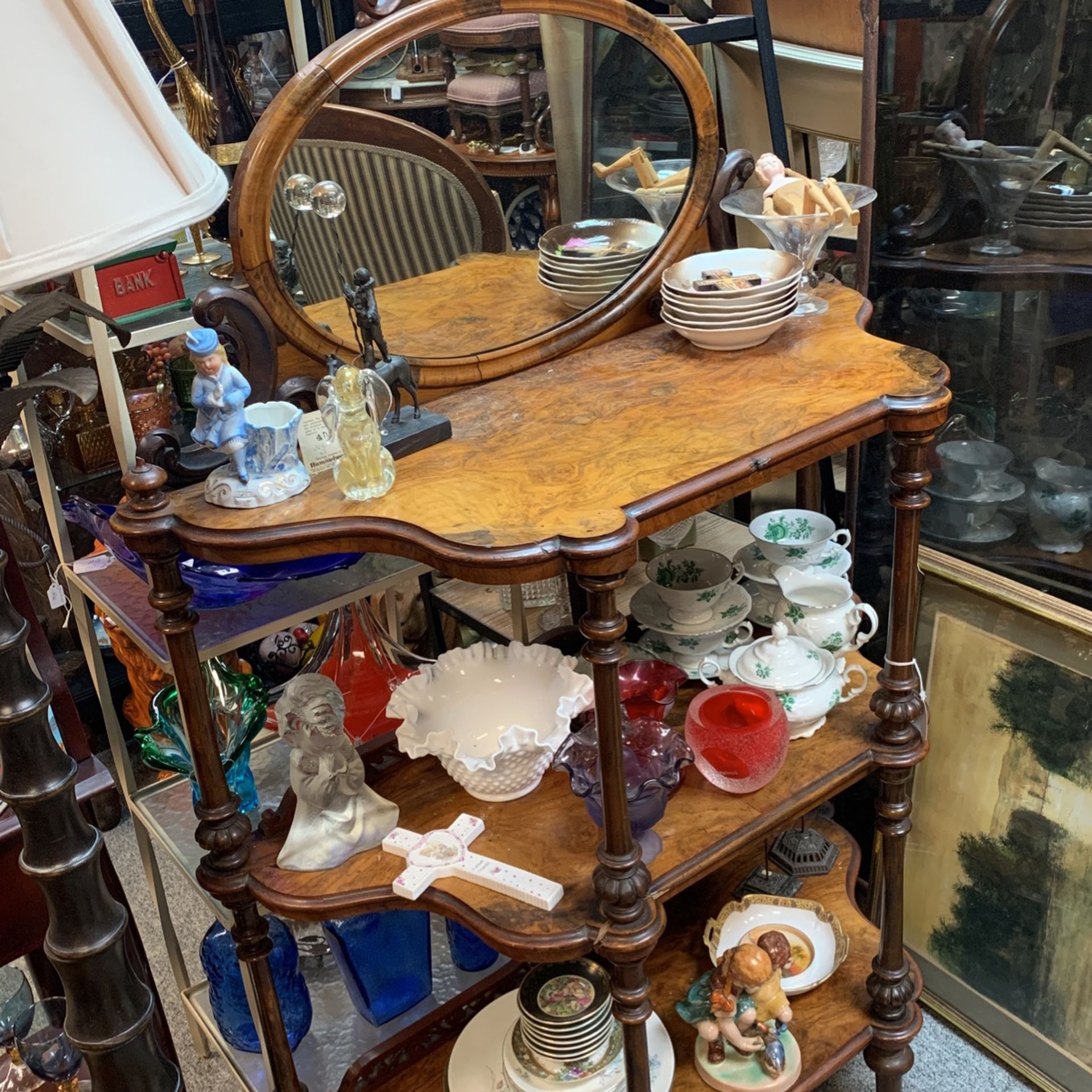 Antique Burl Wood Shelving Stand