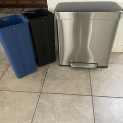 SONGMICS Kitchen Trash Can, 16 Gallons (2 x 8 Gallons) Dual Compartment Garbage Can, 60L Pedal Recycling Bin, Stay-Open Lid and Soft Closure, Stainles