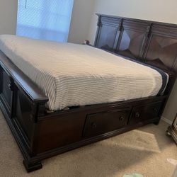 King Bed Frame, Hard Wood Four Dresser Drawer ,Bed Frame Mattress Not Included