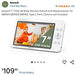 bonoch 7" 720p HD Baby Monitor Parent Unit Replacement - NEW