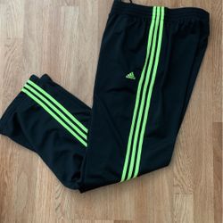 Adidas Black And Neon Green Trackpants Men’s Medium 