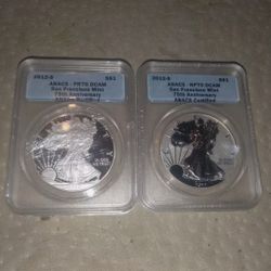 2012-S American Eagle Set Graded ANACS RP70 / PR70 DCAM Reverse Proof 75th Anniv