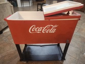 Coca-Cola Retro 80 Qt Rolling Metal Cooler With Bottle Opener