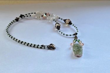 Natural Ocean Jasper Green Quartz Crystal Druzy Pendant Collar Necklace 18” unique healing property