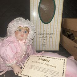 184 Vintage Porcelain Doll, new in box, Box & COA Pink Crawl Baby