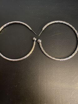 Simple Silver Hoops With Engraved Design, Ball Accent