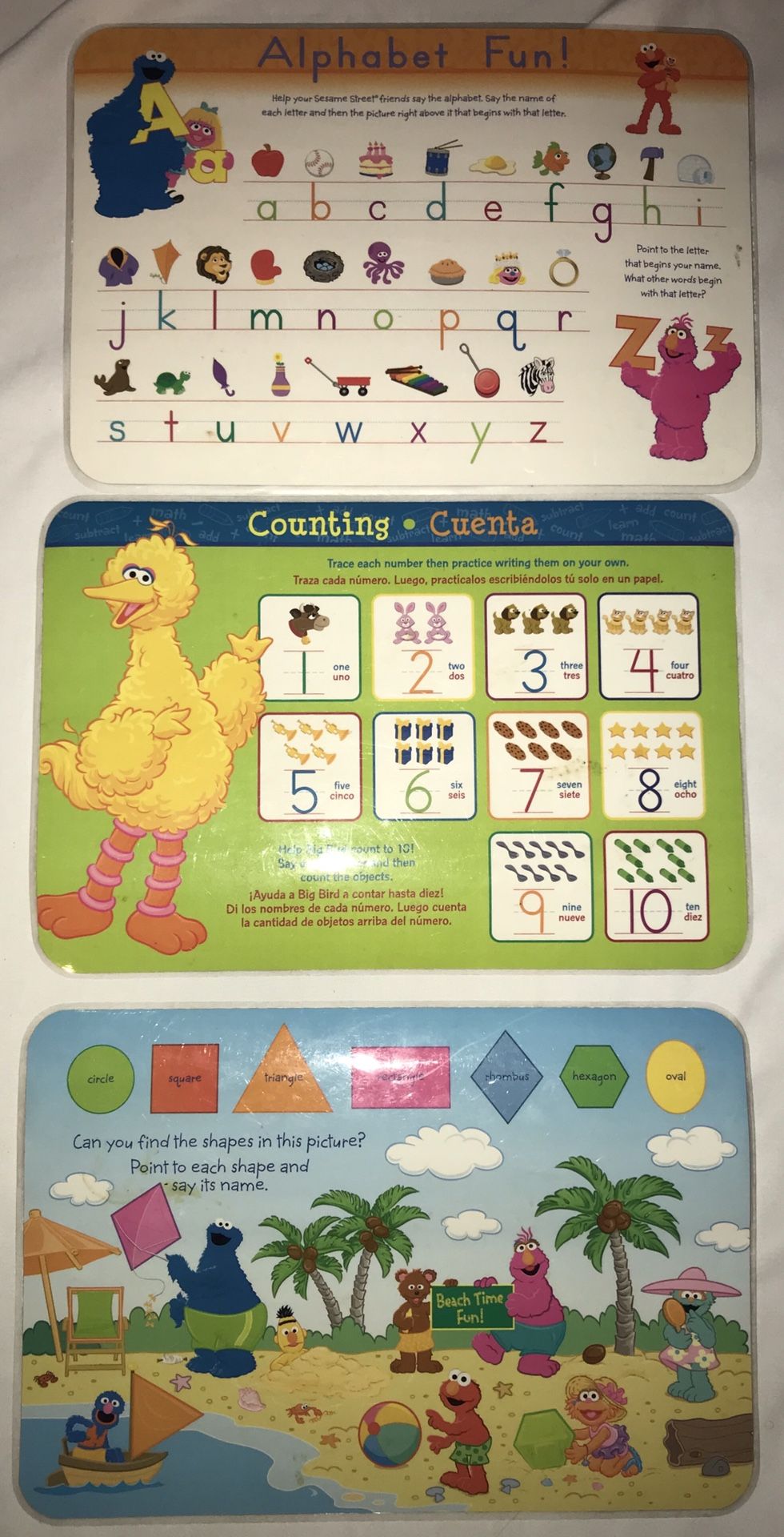 Sesame Street Placemats Alphabet, Shapes, Numbers (in Spanish too)