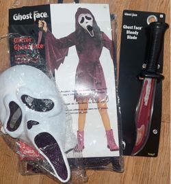 Ghost Face Halloween Costume Set with Mask and Bloody Blade