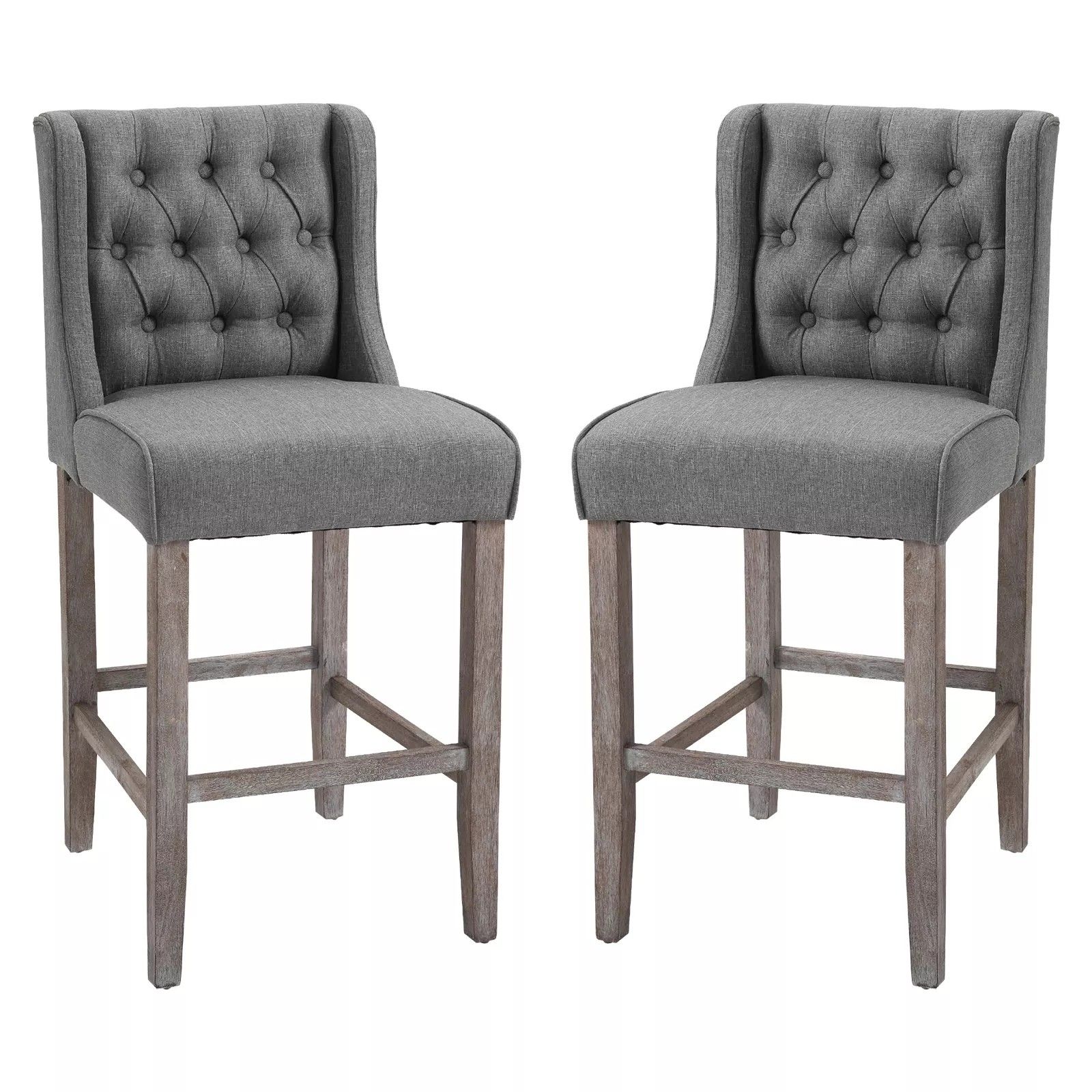 2 Tufted Bar Stool Dining Chairs - Grey