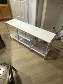 White Metal Console Table with Mesh Shelves