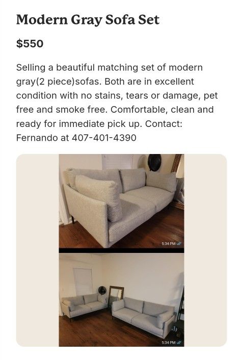 Gray Sofa Set