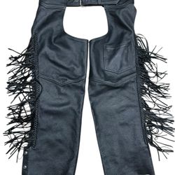 Hudson Leather Motorcycle Chaps – Fringe – Womens M Black Genuine Leather 