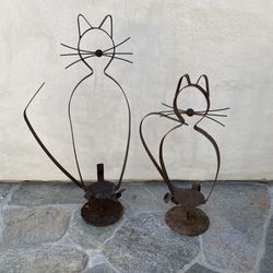 Set of Cat Potted Plant Holders / Garden Metal Sculptures