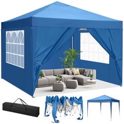 COBIZI Canopy 10x10 Pop Up Canopy Waterproof Canopy Tent Straight Leg Pop Up Tent with 4 Sidewalls Outdoor Commercial Instant Shelter Canopy Tent for 