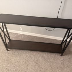 Walnut/Black Metal Frame 2-Tier Entryway Console Sofa Table with X-Design Sides