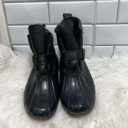 Sperry X J Crew Duck Boots Women US 7 Blue Black wool Shearling Lined waterproof