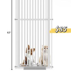 😀 Tall Pet Gate 63" Pressure Mounted Cat Door Safety Metal Cat Gate Adjustable Width Dog Door Auto-Close Dog Gates for Doorways, Stairs, Kitchen, Hal