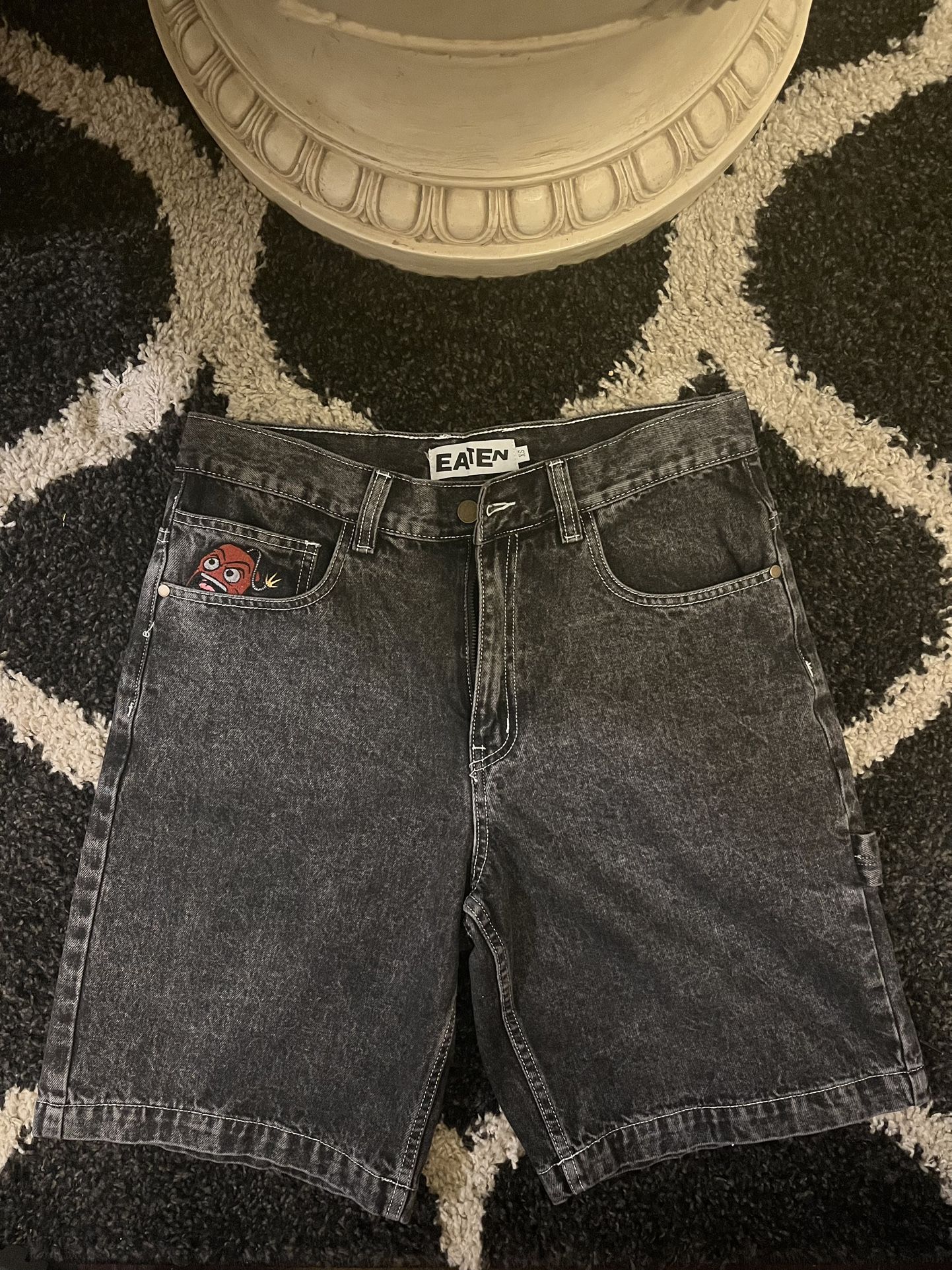 Vintage Black Acid Wash Denim Jorts - EATENCompany - Streetwear Y2K