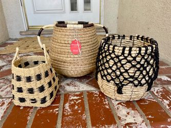 OPALHOUSE JUNGALOW WOVEN BASKETS BOHO CHIC HOME DECOR SET OF 3 FOR $10