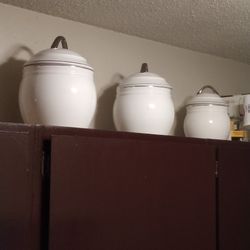 Vintage White Porcelain And Silver Jars w/Lids