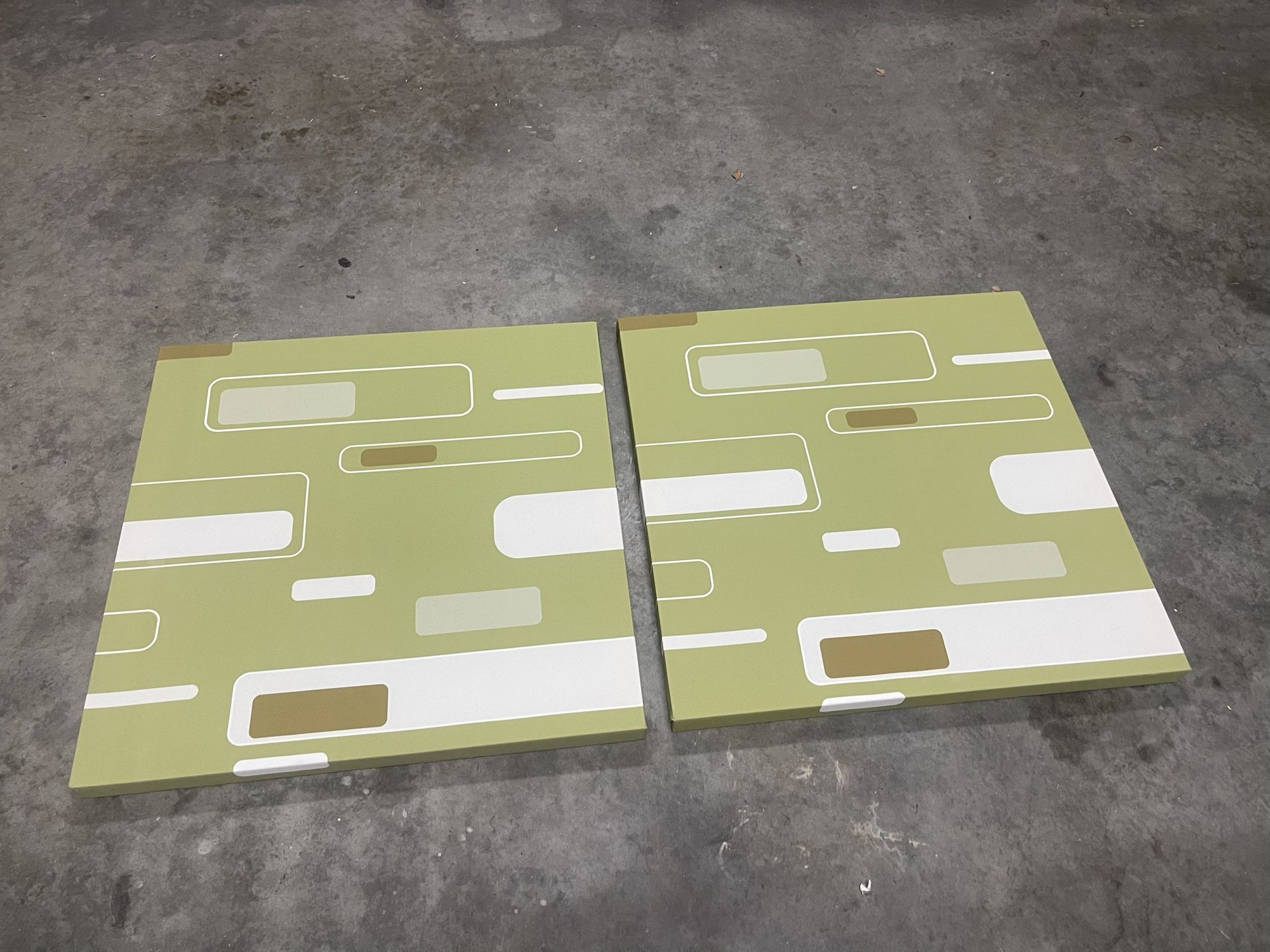 2 Modern Painting Wall Art Geometric Shapes Hand Painted Green 25"x25" Inhabit Living