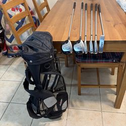 LEFT HANDED A.M.F. JUNIOR UNISEX SILVER SERIES 9-12 GOLF CLUBS SET+A.M.F. STAND GOLF BAG(6 CLUBS TOTAL)