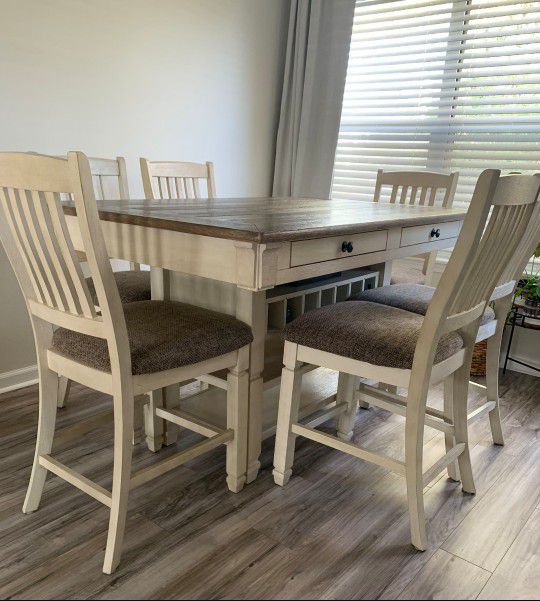 Chic Counter Height Dining Table With Storage Rack And 6 Barstools 🔥Brand New Kitchen Home Decor