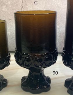 This post is for (4) Letter (B) Vintage 1960s-70s. Tiffin Franciscan Madeira in Smoke Brown.  Footed/Stemmed Heavy Glass Drink-ware. Gothic/mid evil s