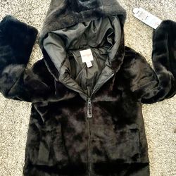 NWT WT Super Soft charcoal faux fur coat size 6/7 years 