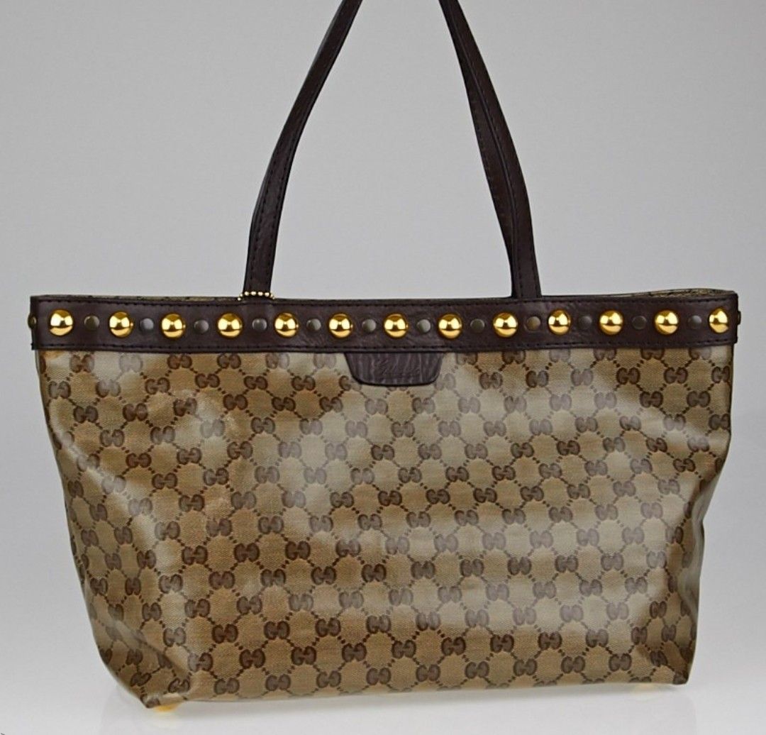 Gucci Beige/Ebony Crystal Canvas Babouska Medium Tote Bag